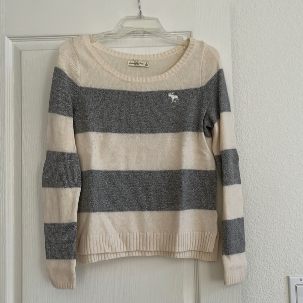 Abercrombie and Fitch Metallic silver and white striped sweater